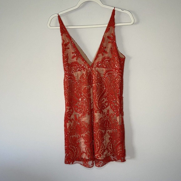 Free People Womens Night Shimmers Lace Sequined Red Dress Unworn Size 2 - Picture 11 of 13